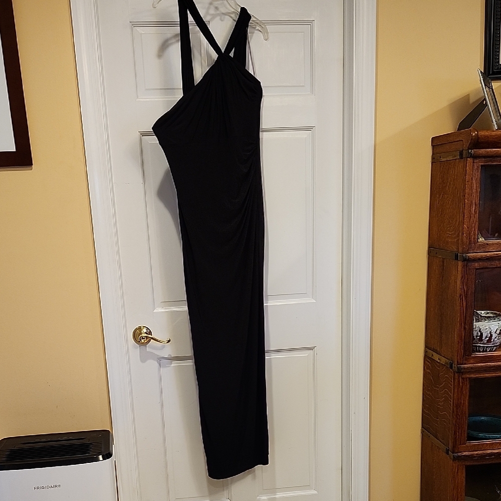 Chaps Black One Shoulder Sheath Dress